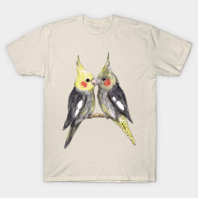 Two cute cockatiels T-Shirt by Bwiselizzy